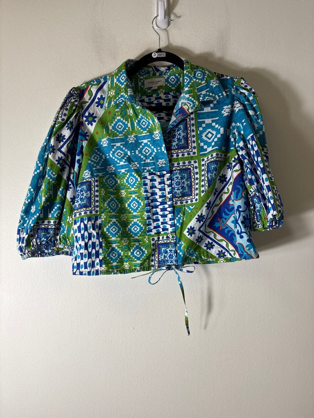 Olivia James Blue Green Long Sleeve Button Up Cotton Shirt Sz S